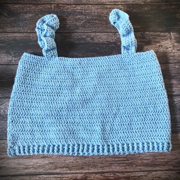 Handmade Blue Crochet Ruffled Crop Top - Picture 4 of 4